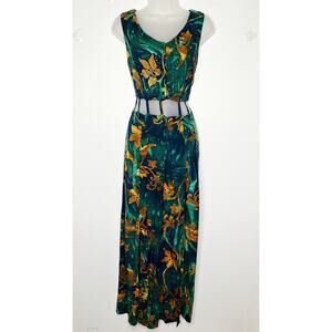 Island Tribe Batik Maxi Dress Button Front Cut Out Floral Medium Slits Resort